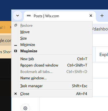 Display the window menu